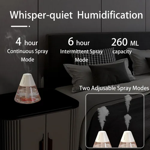 Vista 6 de INVODA Mini humidificadores, 8.8 fl oz USB Personal Cool Mist Humidificador lindo volcanes de escritorio humidificador de aire silencioso Luz