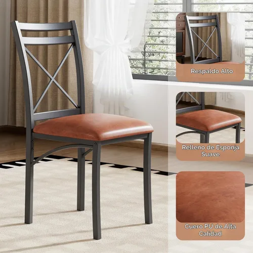 Vista 3 de VECELO juego de mesa de comedor de 5 piezas para 4 con sillas, superficie de grano de madera, espacio pequeño, cocina, desayunador, color marrón