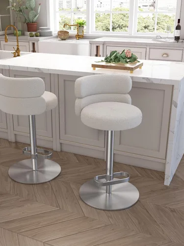 Vista 12 de Taburetes de bar de terciopelo modernos giratorios de altura ajustable para encimera de cocina, taburetes de bar con reposapiés para sala de estar