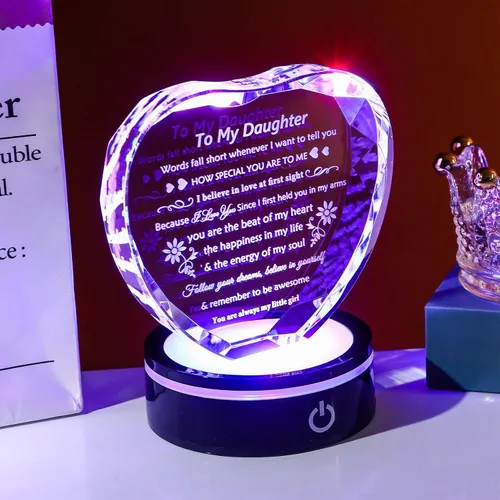 Vista 8 de YWHL Regalos para Hija de Mamá Papá Mejores Ideas de Regalos de Cumpleaños y Graduación para Hija Adulta Recuerdo de Cristal con Base de Luz Regalo