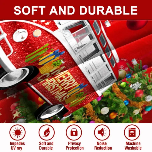 Vista 7 de AWERT Cortinas de Navidad para sala de estar, Navidad tradicional temporada de invierno, árbol de Navidad, juego de 2 paneles de cortinas opacas