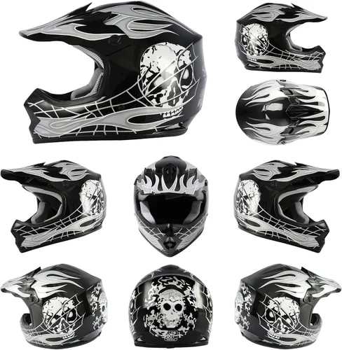 Vista 2 de TCMT Casco de motocross para niños y jóvenes, color negro, casco de motocross, motocross, moto de calle, karting, BMX, MX, ATV, casco de cara