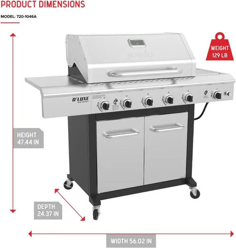 Vista 6 de Nexgrill Parrilla de Gas Propano Deluxe de 5 Quemadores con Mesa Lateral y Quemador Lateral de Sellado de Cerámica, 771 pulgadas cuadradas, 75000