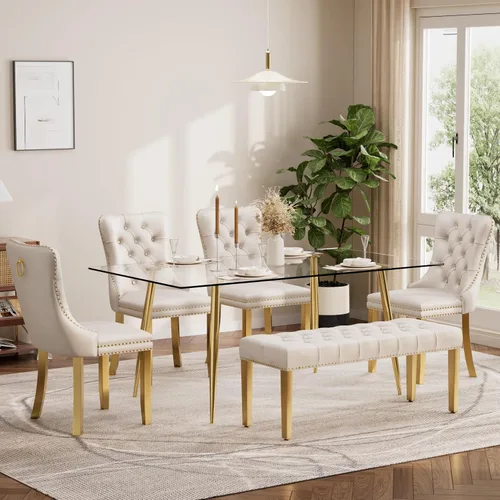 Vista 107 de Baysitone Juego de mesa de comedor de cristal de 51 pulgadas para 4, juego de 5 piezas de comedor moderno, mesa de cocina rectangular de vidrio