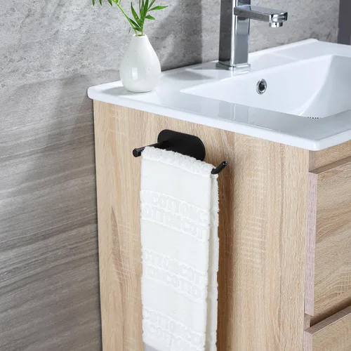 Vista 4 de SUNTECH Toallero de mano – Anillo de toalla negro para baño, barra de toalla adhesiva para organizar toallas, toallero de mano de 6 3/10 pulgadas