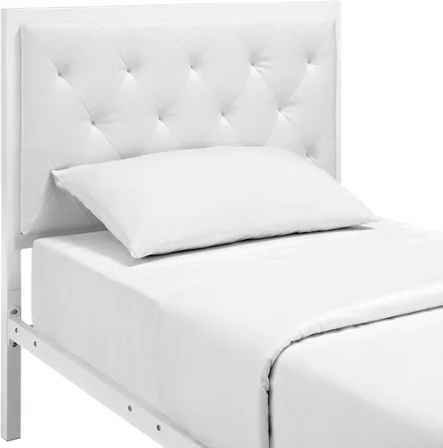 Vista 6 de Modway Mia - Base de cama de piel sintética copetuda, tamaño individual, color blanco y blanco