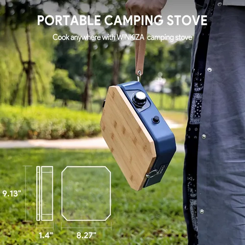 Vista 2 de Estufa de camping de propano inoxidable 304 de 2 quemadores con plancha, estufas portátiles de propano con 24000BTU, compatible con sartén