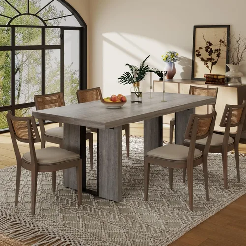 Vista 6 de Auromie Mesa de comedor rústica de 71 pulgadas para 8, mesa de comedor de granja para 6 a 8, mesa de cocina rectangular con patas resistentes
