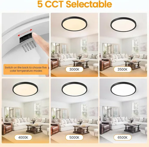 Vista 3 de TALOYA Paquete de 4 lámparas de techo LED de montaje empotrado de 10 pulgadas, 5 temperaturas de color (3000 K-6500 K), luz de panel plano redondo