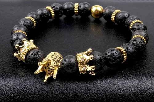 Vista 4 de Gvusmil - Brazalete de cuentas con corona imperial lujosa de rey y su reina para parejas, dije de regalo de joyería de Navidad para hombre y mujer