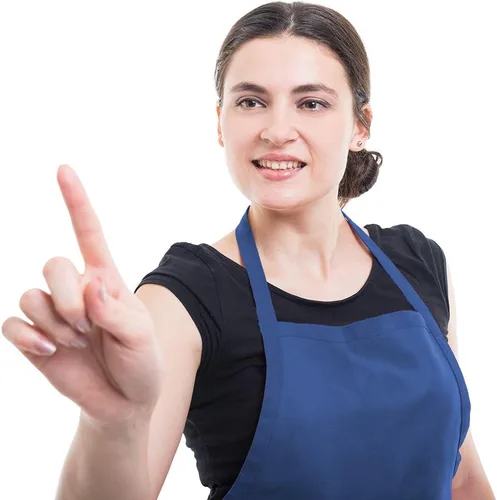 Vista 5 de Delantales azules a granel para mujeres y niñas con 2 bolsillos, delantales de cocina de restaurante de chef, delantales lisos, para artistas