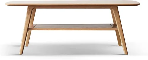 Vista 8 de Mesa de centro 100% de madera maciza con estante de almacenamiento abierto, mesa de centro baja de roble, mesa de estudio moderna japonesa para sala