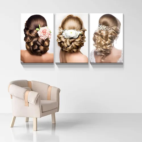 Vista 2 de Denozer - Póster de 3 paneles para decoración de pared de peluquería y peluquería, impresiones artísticas enmarcadas, pinturas de peluquería