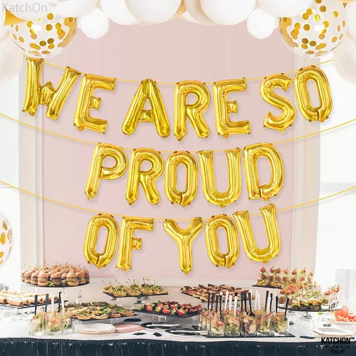 Vista 7 de KatchOn, Globos con texto en inglés "We Are So Proud Of You" de 16 pulgadas, globos dorados de felicitaciones We are so proud of you