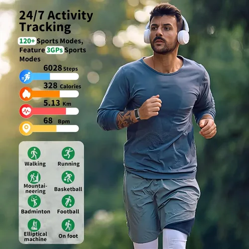 Vista 4 de Pulsera inteligente para hombres y mujeres, rastreador de fitness con aplicación gratuita, monitor automático de frecuencia cardíaca 24/7/SpO2