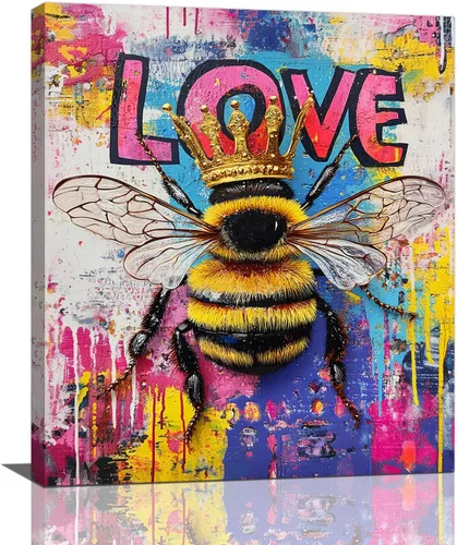 Vista 69 de Kylora Banksy - Arte de pared, imágenes de abeja, pintura de graffiti, impresiones en lienzo de amor, obras de arte enmarcadas para baño