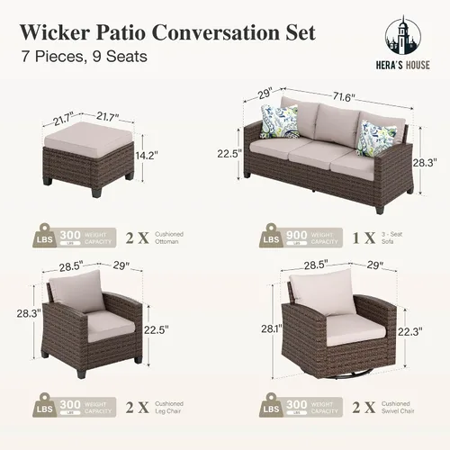 Vista 104 de HERA'S HOUSE - Juego de muebles para patio con mesa para fogata, muebles de mimbre para exteriores, sofá de conversación con asientos profundos