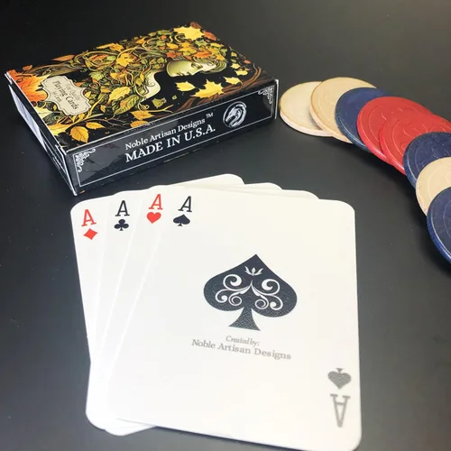 Vista 5 de Naipes Autumn Maiden, cubierta de tamaño de póquer de fantasía, cubierta temática de otoño, cartas de coleccionista únicas