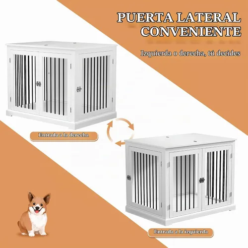 Vista 6 de PUPETPO Jaula para Perros Estilo Mueble con Cojín, Perrera para Perros Mediana, Jaulas para Mascotas, Jaula para Perros para Perros Pequeños y Blanco