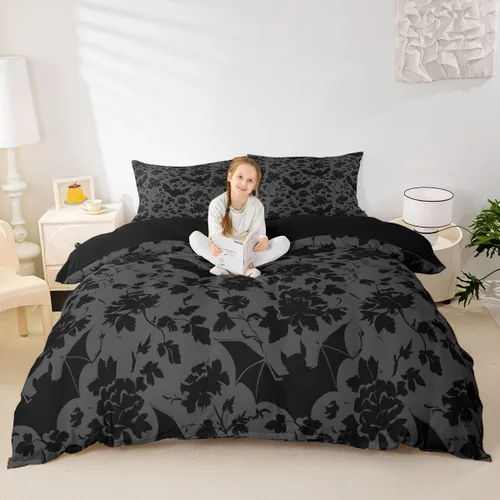 Vista 11 de Feelyou - Juego de funda de edredón con estampado floral de rosas - Juego de ropa de cama con flores románticas para dormitorio de niños, niñas