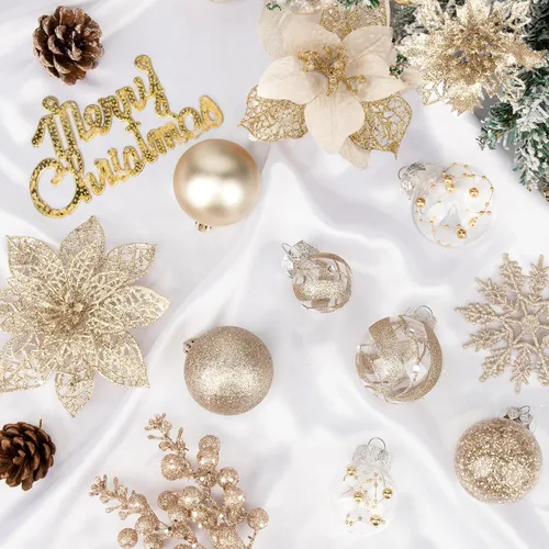 Vista 6 de Juego de 109 adornos para árbol de Navidad, adornos de bolas de Navidad Champán