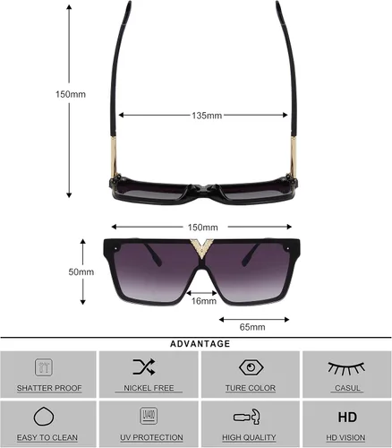 Vista 6 de KENBO Oversized Sunglasses for Women Men Trendy Square Sun Glasses One Piece Lens Big Sunglasses
