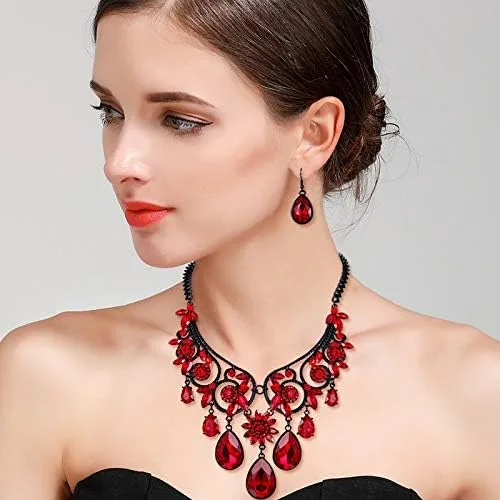 Vista 2 de BriLove - Juego de collar y aretes para mujer diseño tribal étnico de cristal