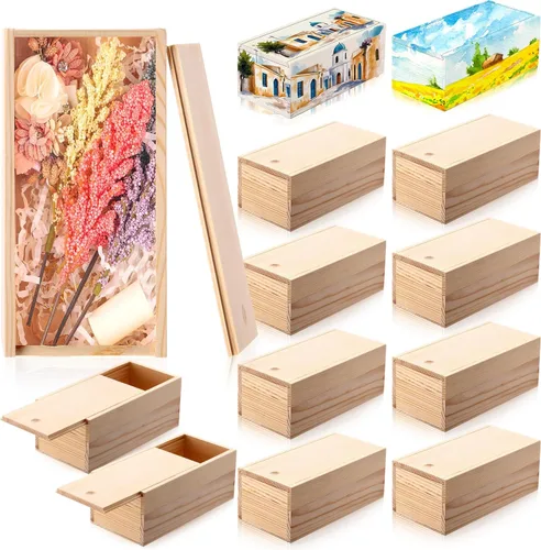 Vista 8 de Suzile 6 cajas de madera sin terminar con tapa deslizante, 7.87 x 3.94 x 3.15 pulgadas, caja de regalo pequeña de madera rectangular para Marrón