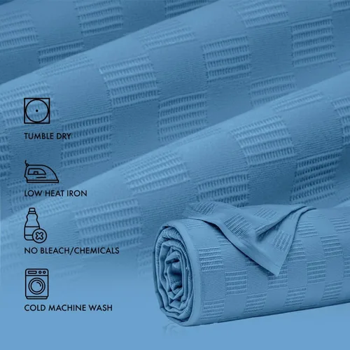 Vista 8 de Linteum Textile Supply Manta térmica (azul, individual) de larga duración y duradera sin enganches, hecha de material 100% algodón para el hogar, 66