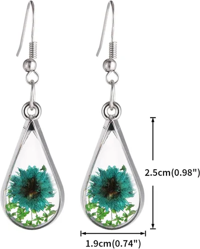 Vista 5 de FM FM42 Red Turquoise Pressed Flowers Teardrop Drop Dangle Earrings Pendant Necklace Jewelry Set, 2