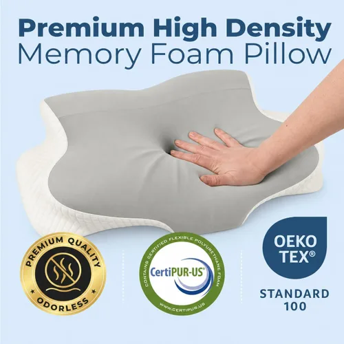 Vista 5 de Cervical Neck Pillow for Sleeping, Memory Foam Pillow with Ergonomic Contour Neck & Shoulder Support, Orthopedic Cervical Pillow for Side, Back &