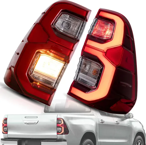 Vista 10 de VLAND Conjunto de luces traseras para Toyota Hilux 2015-2020 Base, Chasis, Doble Cab, SR, DLX (no para Tonka), lámpara trasera con DRL, señal