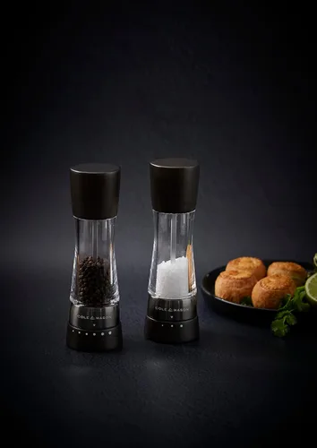 Vista 2 de Cole & Mason H332293 Derwent Black Wood Salt and Pepper Mills, Gourmet Precision+, Ajuste de Molienda, Haya Teñida/Acrílico, 190 mm, Juego