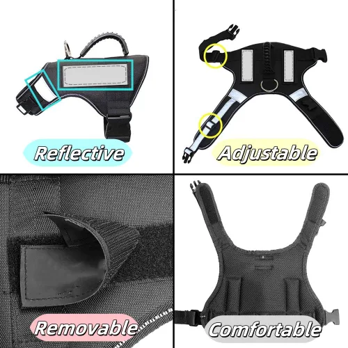 Vista 4 de Arnés para perro con asa – Arnés reflectante resistente sin tirones para perros de tamaño mediano, entrenamiento táctico, caminar, arnés de fácil