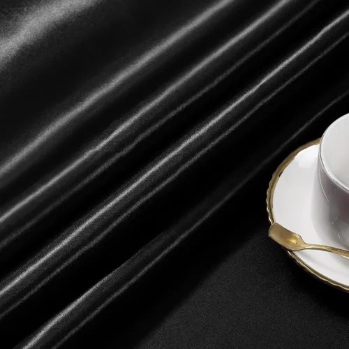 Vista 6 de KKJIAF Paquete de 1 mantel de satén negro de 58 x 102 pulgadas, rectangular, brillante, sedoso y suave, para decoración de banquete de boda, fiesta