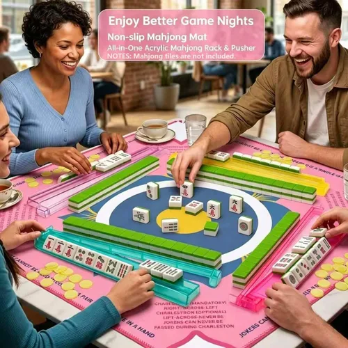 Vista 2 de American Mahjong Mat and Racks Set Mahjong Mat con 4 empujadores Clolors Rosa