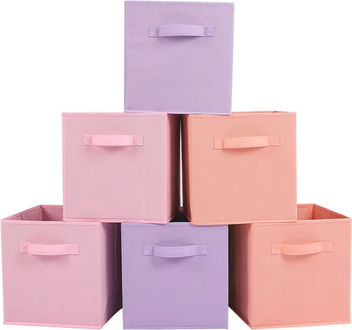 Vista 14 de Stero - Contenedores de tela para almacenamiento de 13x13x13 pulgadas, paquete de 6 cubos de almacenamiento de colores divertidos con asas, cestas