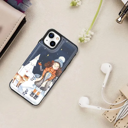Vista 7 de LETO Funda tipo cartera para iPhone 15+ Plus, con función atril de piel con tapa, diseños de moda, tarjetero de crédito, funda protectora