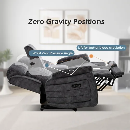 Vista 3 de Zero Gravity - Sofá biplaza reclinable eléctrico con reposacabezas ajustable, sofá reclinable eléctrico con consola, sofá reclinable eléctrico