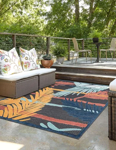 Vista 4 de Unique Loom Belize Outdoor Collection - Alfombra rectangular de 2 x 3 pies 1 pulgada, color carbón y azul claro
