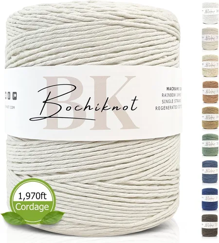 Vista 12 de BOCHIKNOT Cordón de macramé de 0.118 in, 650 yardas, algodón de una sola hebra (crema de mantequilla)