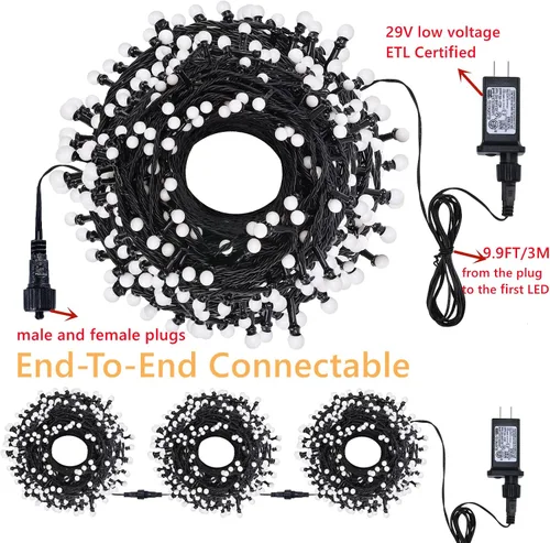 Vista 4 de Meteds - Luces LED de Navidad para exteriores, 300 LED, 32 m, 8 modos, luces de globo enchufables y conectables impermeables para decoraciones