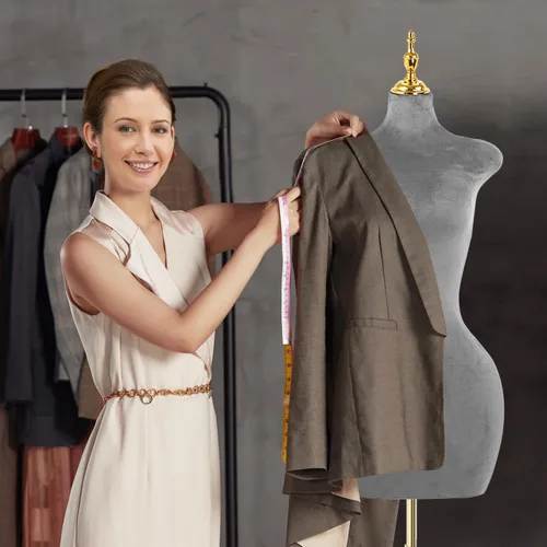Vista 8 de Soporte de trípode de maniquí femenino de terciopelo gris,Maniqui ajustable en altura para cuerda,Maniquí de forma de vestido y exhibición