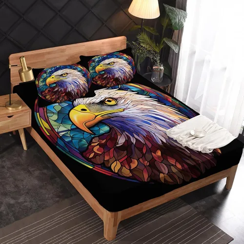 Vista 2 de Bald Eagle Sábanas tamaño individual – Sábanas de cama de pájaros, microfibra suave, bolsillo profundo, sábanas y fundas de almohada estampadas sin