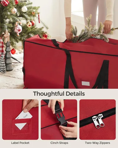Vista 4 de SONGMICS Bolsa de almacenamiento para árbol de Navidad con ruedas de 1.6 pulgadas, bolsa de almacenamiento rodante, hasta 7.5 pies, para árbol