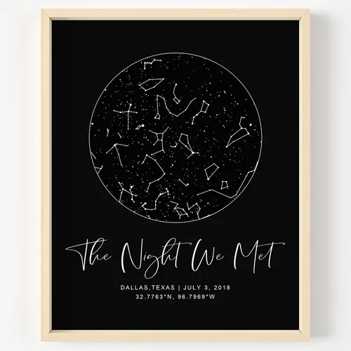 Vista 6 de Mapa de Estrellas Personalizado con Fechas y Lugar Específicos - Impresión de Mapa de Constelación Personalizado, Sin Marco - Arte de Pared