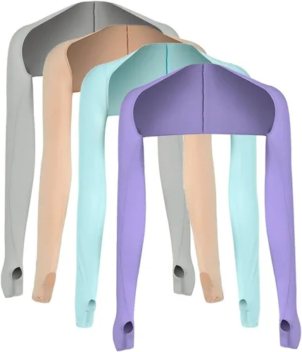 Vista 8 de 4 piezas de protección UV, chal de sol, manga de enfriamiento para brazo con orificio para el pulgar para mujeres y hombres, ciclismo, conducción