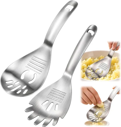 Vista 9 de 5-in-1 Stainless Steel Cooking Spoon, Multifunctional Home Kitchen Tool with Garlic and Ginger Grater, Egg Separator, Pasta Scoop, Soup Strainer and