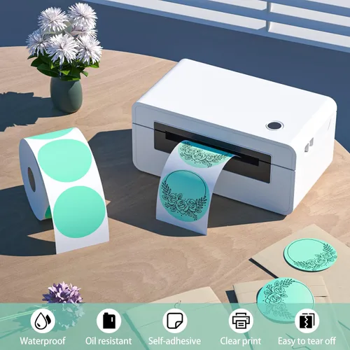 Vista 3 de MFLABEL 2" 750 Etiquetas Círculo Verde Etiquetas Térmicas Directas Adhesivas Pegatinas Rollo Compatible con Zebra, Rollo, MUNBYN, Etiquetas Térmicas