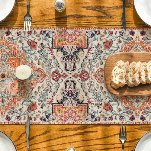 Vista 7 de Artoid Mode Camino de Mesa Estilo Boho Bohemia Naranja, Decoración Mágica de Otoño para Cocina y Comedor de Estilo Rústico y Granja, para Decoración
